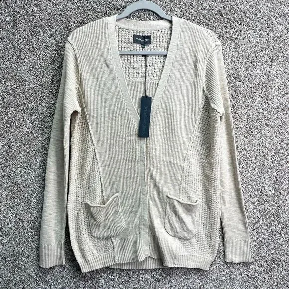 Michael Stars Cardigan Sweater Women’s M/L Parchment Slub Cotton Knit Snap NWT - Picture 1 of 6